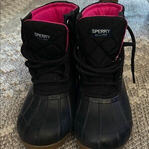 Sperry Kids Black Winter Duck Boots with Pink Lining